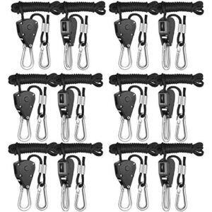 12pcs 1/8 Inch 8Feet Long Heavy Duty Adjustable Rope Clip Hanger for Grow Light Kit Hanging Ratchet Canoe Bow Stern Tie Down